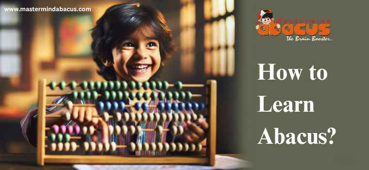 A child with a smile on their face, using an abacus to perform calculations